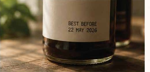 Bottle label stamped with a best before date