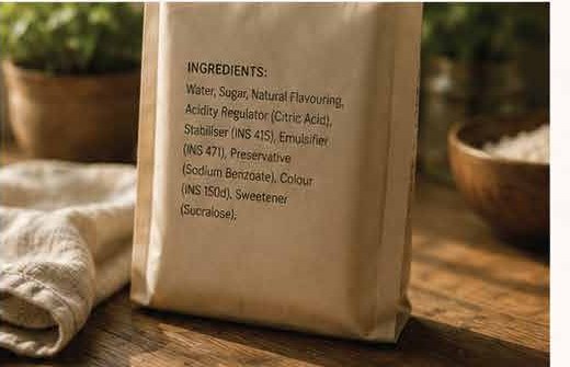 Paper packet showing a long ingredients list