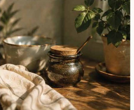 Small fermentation jar beside a potted plant