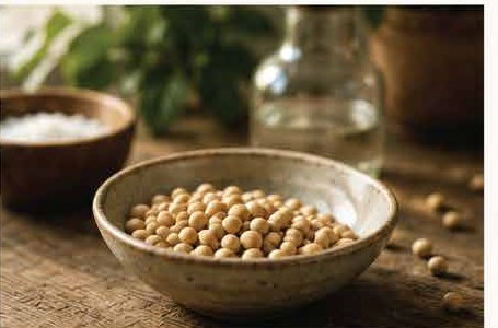 Bowl of soybeans on a wooden table